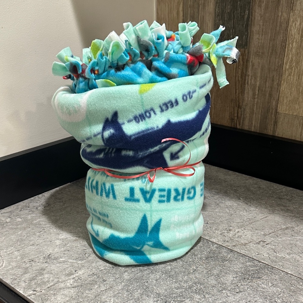 Shark-Themed Fleece Blanket - Blue and Green